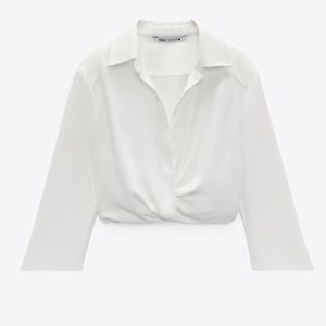 Zara White Pleated Cropped Shirt NWT